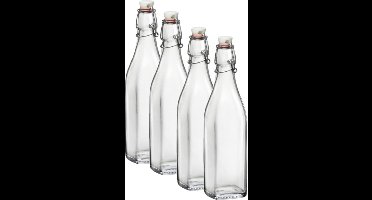 Bormioli Rocco beugelfles/weckfles - 4x - 500 ml - vierkant - transparent - water/olie/azijn/spapen - Karaffen