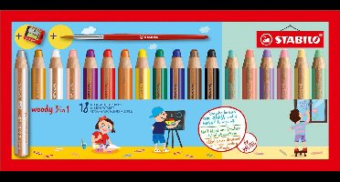 STABILO Woody 3 in 1 - Multitalent Potlood - Etui Met 18 Kleuren + puntenslijper