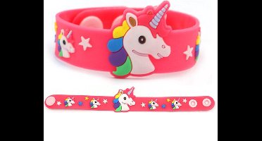 Eenhoorn Armband | Rubber Siliconen | Lightfight | Unicorn Armbandje met Drukknoopjes | Fel Roze