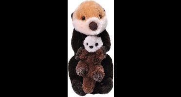 Wild Republic Pluche knuffel dier familie zee otters - bruin - 36 cm - Wildlife speelgoed beesten - Moeder met kind/baby