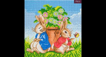Diamond painting 30 x 30 cm crystal art ronde steentjes - Peter Rabbit Peter and Flopsy flower pot