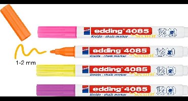 edding 4085 krijtmarker - 4 raamstiften - roze, paars, oranje, geel - krijtstift voor borden, ruiten, glas - ronde punt 1-2 mm - afwasbaar - uitwisbaar