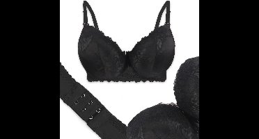 Zwarte Kanten Beugelbeha Dames – Voorgevormde Full Cup BH – Comfortabele Ondersteuning – 75C