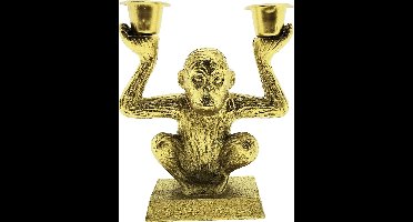 Kandelaar voor dinerkaars Aap - Goud - 14 x 13 x 5 cm - 2 stuks