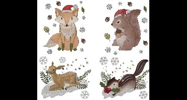 Set van 4 raamstickers kerstmis dieren - Kerst - Raamdecoratie - Feestdecoratie - 28 x 34 cm