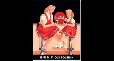 Coca-Cola Wandbord 'Refresh At Our Fountain' - Metaal - 30 x 40 cm
