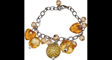Armband metaal met transparant oranje bolletjes+hartjes