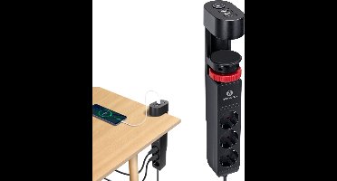 Aigostar 20Y42- Stekkerdoos met Schakelaar - 3 Stopcontacten & 3 USB - 1.4m Kabel - met tafelclip - Zwart