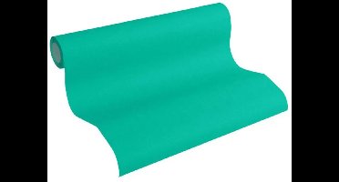 Groen uni behang linnenlook mat vliesbehang 3566-28
