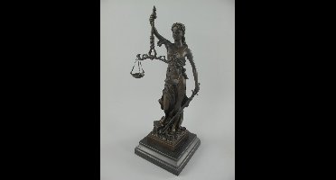 Bronzen - beeldje - Vrouwe Justitia - vierkante voet - brons - 35 cm hoog