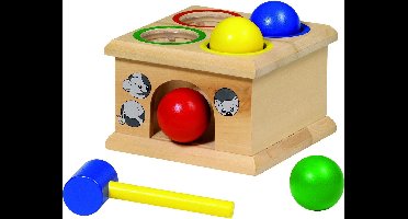 GOKI Klopbank - Vang De Muis - 15X15X10Cm - Met 4 Knikkers En 1 Hamer - 1 Jaar