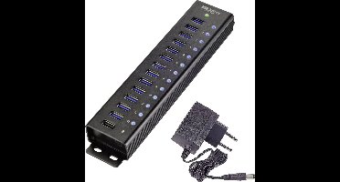 Renkforce RF-3897144 RF-3897144 USB-hub 13 poorten USB-A USB 3.0 5 GBit/s Met aluminium behuizing, Voor wandmontage, Me