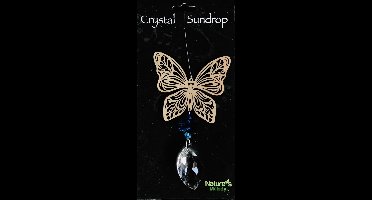 Nature's Melody Spinner COSMO HANGER VLINDER  9.5cm MET CRYSTAL SUNDROP kristal glas eronder 45CM De lengte is gemeten van de ophangdraad tot en met de onderkant van het glas.