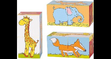 GOKI Blokkenpuzzel - Dieren - 10X5X5Cm - 2 Blokken - Verschillende Mogelijheden