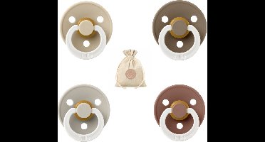 Bibs fopspenen maat 2 6-18 maanden - set 4 spenen + bolletoet speenzakje - Glow Sand, Vanilla, Dark oak en Woodchuck