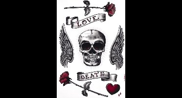 Muursticker - Schedel met Rozen en Hartjes - Doodshoofd - Zelfklevend - Muurdecoratie - Stickers - Love / Death 50 x 70 cm - Komar