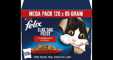 Felix Elke Dag Feest Countryside Selectie - Kattenvoer Natvoer - Rund Kip Eend & Lam - 120 x 85 g
