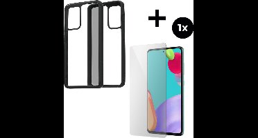 Mobiparts Rugged Clear Case hoesje geschikt voor Samsung Galaxy A52s (2021) 5G met 1 Screenprotector van Gehard Glas - Zwart/Transparent