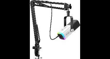 FIFINE - AM8T - Wit - USB / XLR Studio microfoon - PC-Gaming Met Flexibele Arm ( 66cm! ) - Geschikt voor PC/PS4/PS5 - RGB - Podcast - Gaming - Streaming