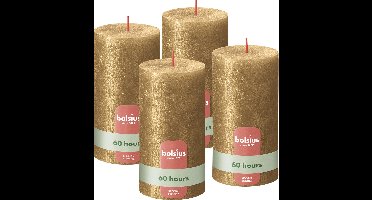 Bolsius - Rustieke kaars Shimmer - 4 stuks - Metallic Goud - 13cm - 60 Branduren