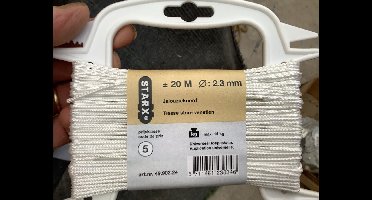 Starx Jalousiekoord - Dikte 2,3 mm (0,23 cm) - Lengte 20 Meter (2000 cm) - Geleverd op Haspel - Geschikt voor Jaloezieën en Lamellen - Gemaakt van Gerecycled Polyester - Kleur Wit