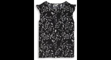 Tom Tailor Denim - Losvallende crinkle top met volants - Maat S - black white flower print