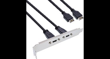InLine® Slot bracket 2x USB-C naar USB 3.2 voorpaneel Key-A intern, 0,5m