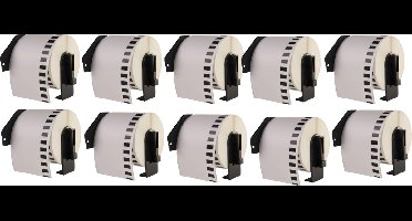 Label Tape Geschikt voor Brother DK-22205 | 62 mm x 30,48 m | Zwart op wit - Inclusief Houder - 10 stuks - Geschikt voor: QL-500 QL-550 QL-560 QL-570 QL-580N QL-650TD QL-1050N QL-1060N QL-700 QL-710W QL-720NW QL-800 QL-810W QL-820NW TD-2130N QL-600