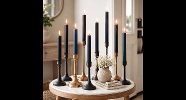 Arti Casa Dinerkaarsen - Set van 4 - Zwart - Ongeparfumeerd - Brandduur tot 7 Uur - Hoogte 25,5 cm - Ideaal voor Diners en Feestdagen - Sfeervolle Tafeldecoratie