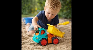 Eddy Toys Sand Truck Dumper - Kiepwagen van Kunststof - Zandwagen voor Zandbak en Strand - Blauw, Geel en Donker Oranje - 15,2 x 9,6 x 11,1 cm - Met 2 Jaar Fabrieksgarantie
