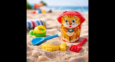 Eddy Toys Zandemmer Set met Dierenprint - Inclusief Gieter, Vormpje, Schepje en Hark - Ideaal voor Strand en Zandbak - Geschikt vanaf 3 Jaar - 18x29 cm - Meerkleurig