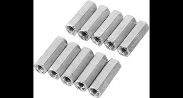 KARZO - 10 stuks M6 lange staafmoer zeskantmoer binnendraad rechte pasvorm zeskant staaf draadstang stang studding zeskant gegalvaniseerd (M6 * 30)