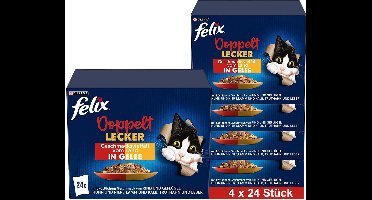 FELIX Zo lekker als het eruit ziet Dubbel lekker nat kattenvoer in gelei, assortiment, 4x24x85g