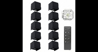 10x | Cube wandlamp set | Draadloos dimbaar | Zwart | CCT - Lichtkleur instelbaar | Incl. afstandsbediening