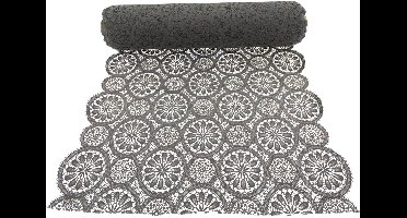 Unique Living - Vinyl - Tafelloper Op Rol - Kantmotief – 50 cm x 20 meter – Afwasbaar - Donkergrijs