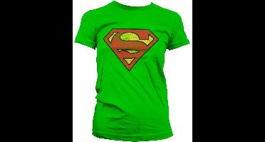 Superman Washed Shield Girly T-shirt voor dames, groen