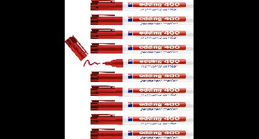 edding 400 permanent marker - rood - 10 stiften - ronde punt 1 mm - watervast, sneldrogend - wrijfvast - voor karton, kunststof, hout, metaal, glas
