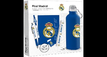 Real Madrid stationery set + aluminium drinkfles – 7-delig – blauw/wit - Geschenkset - Cadeau