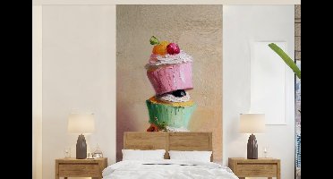 Behang - Fotobehang Cupcakes - Gestapeld - Kleurrijk - Fruit - Breedte 120 cm x hoogte 240 cm
