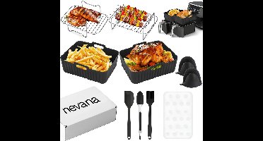 Nevana Airfryer Accessoires - Pizza pan - Spiesrek - Rooster - Heteluchtfriteuse Accessoires Set - Geschikt voor alle Airfryers XL en XXL - Rechthoekvorm