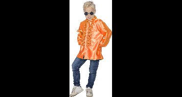 Ruches blouse satijn oranje kind - Maat 128