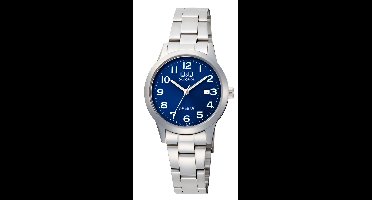 Q&Q C53A-002VY - Horloge - Polshorloge - Analoog - Dames - Vrouwen - stalen band - Rond - Staal - Cijfers - Datumaanduiding - Zilverkleurig - DonkerBlauw