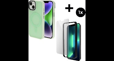 Mobiparts Hardcover MagSafe hoesje geschikt voor Apple iPhone 14 Plus - MagSafe - met 1 Screenprotector van Gehard Glas - Groen