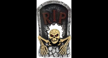 Halloween decoratie grafsteen RIP 56 cm - Bewegend doodshoofd met LED