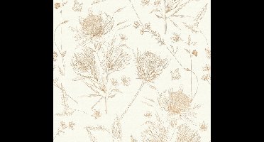VLINDERS EN BLOEMEN BEHANG | Botanisch & Dieren - Wit Bruin Beige Oranje - LivingWalls Drawn Into Nature