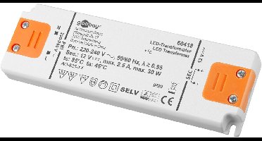 Goobay led-transformator 12 V DC 30 W met constante spanning, voor ledstrips en modules, aansluiting op 200-240 V netspanning, montage in meubels