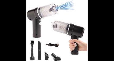 QLT 2-in-1 Draadloze Mini Stofzuiger en Compressor - Handstofzuiger met HEPA-filter - Inclusief 4 Opzetstukken - Oplaadbaar via Laadstation - Zwart