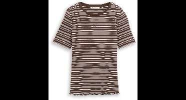 Tom Tailor Denim - Slim fit T-shirt met borduursel - Maat XXL - brown white irregular stripe