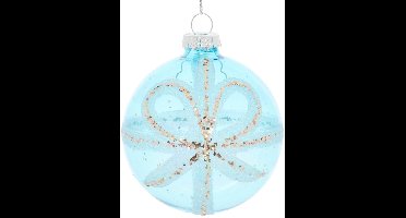 Boule de Noël motif nœud en verre transparente D. 80 mm