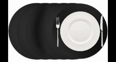 Cookinglife Placemats Rond - Lederlook Onderleggers - Set van 6 - Vegan Leer Zwart - Dubbelzijdig - Ø 38 cm